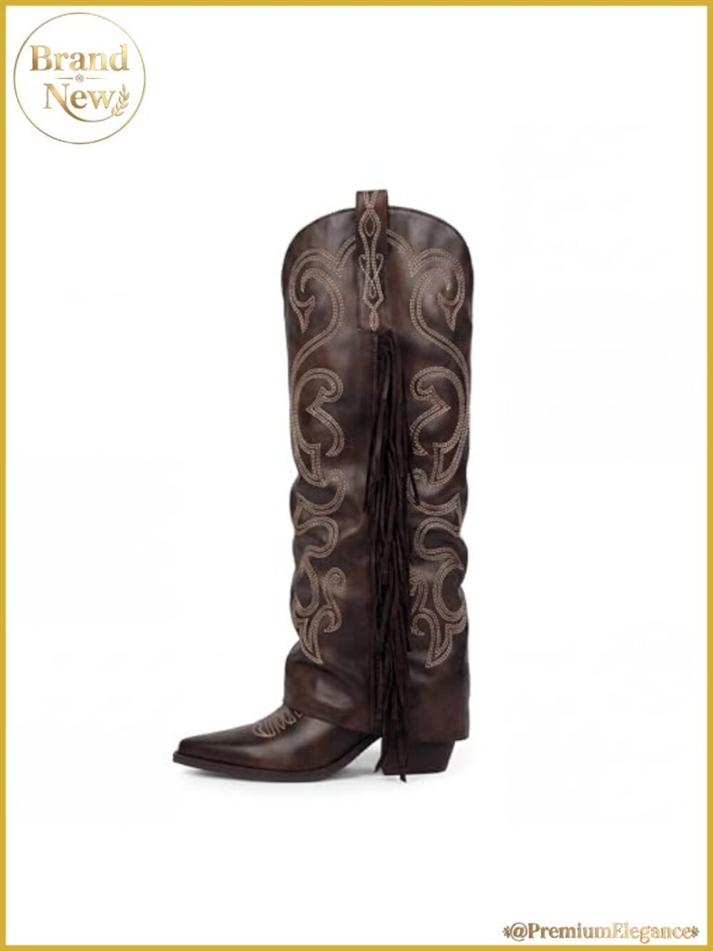 Women's Fold Over Fringe Embroidered Western Cowboy Boots